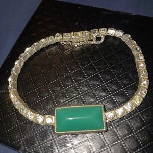 Sterling, jade & CZ vintage bracelet.